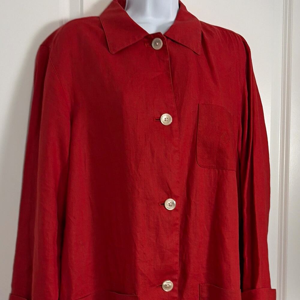 Lauren Ralph Lauren Red 100 % linen chore coat , shacket lg Lagenlook old money